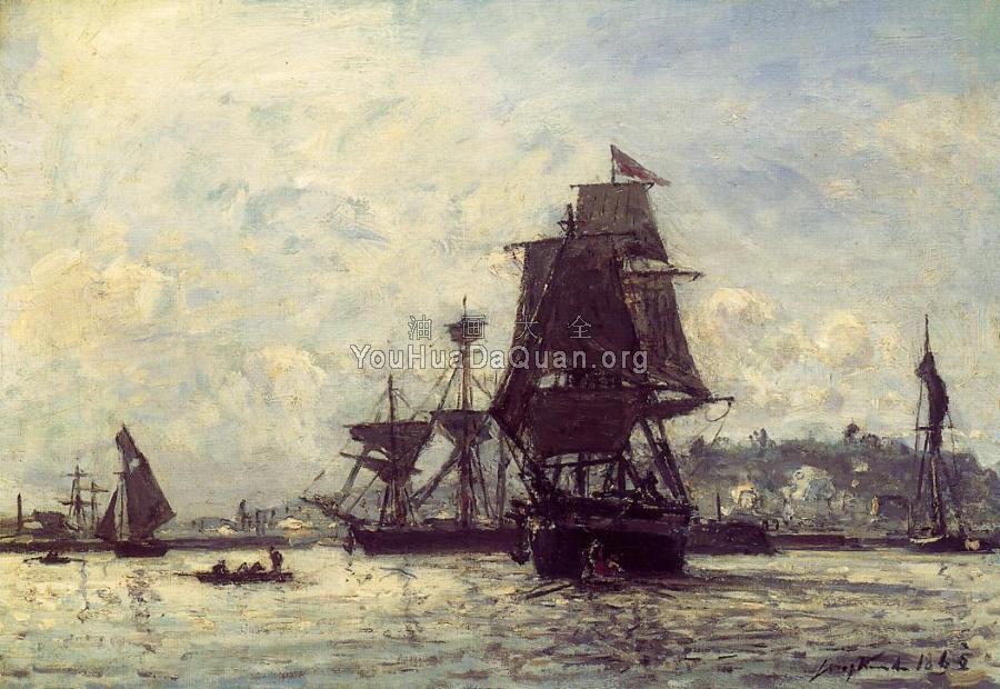 Sailing Ships at Honfleur - 约翰·巴托特·琼坎